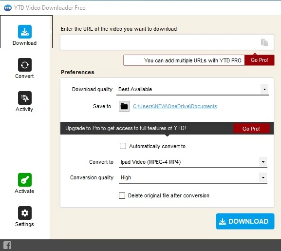 Screenshot of a YouTube to MP4 converter named YTD Video Downloader